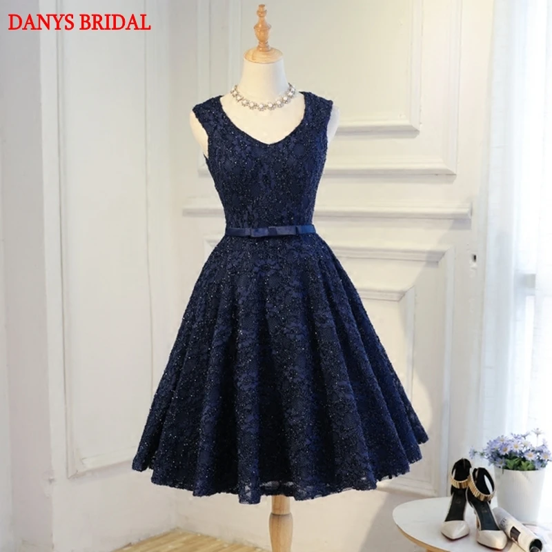 Navy Blue Short Lace Cocktail Dresses Sexy Prom Party Coctail Dress ...