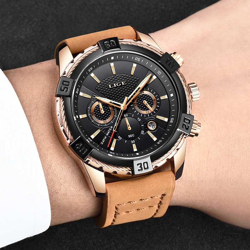 

2019 New LIGE Business Mens Watches Top Brand Luxury Men's Sports Watch For Men Casual Leather Waterproof Quartz Wrist watch+Box