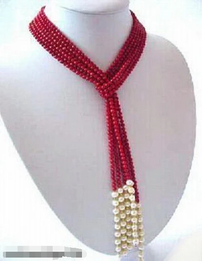 

FREE SHIPPINGExcellent Real Coral White Pearl 25" Necklace