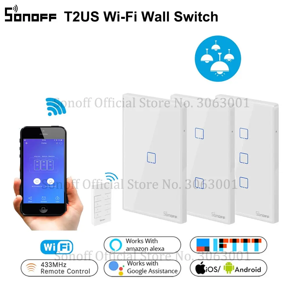Интеллектуальный выключатель света SONOFF T2US TX Smart Wifi сенсорный настенный с границы