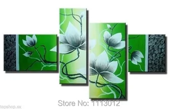 

Hand Painted Abstract Green Plum Flower Oil Painting On Canvas 4 Pcs Sets Home Modern Wall Art Decoration For Living Room Sale