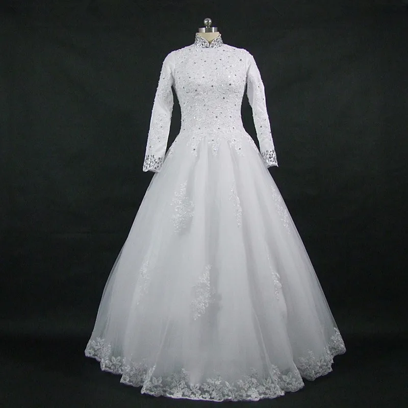 QQ Lover расшитое бисером, с высоким воротником с длинным рукавом свадебное платье es мусульманское свадебное платье Свадебные платья на заказ