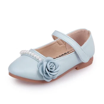 

Kids Princess Shoes Spring Summer Single Shoes pu Leather Korean Shoes for Girls Flower Pearl Girls Sandals Pink
