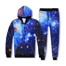 Повседневный комплект из двух предметов, длинный рукав свободного кроя, длинные штаны со звездами, одежда с капюшоном и круглым вырезом, свитер с принтом, большие размеры, мужские комплекты