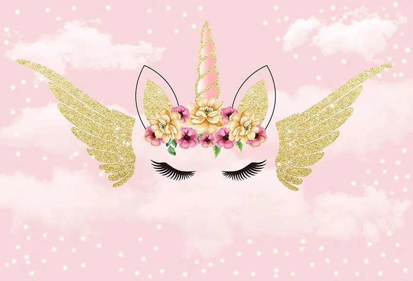 Unicorn Background Photographic Floral Gold Wing Custom Vinyl Backdrops For Portrait Photo Studio Baby Children Birthday Party |