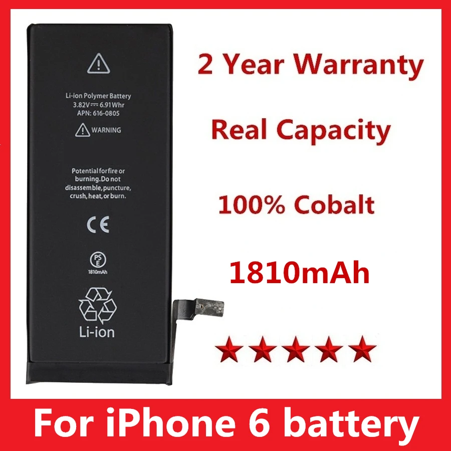 10 шт/партия батарея мобильного телефона для iphone 6 6G реальная емкость 1810 mAh 3 7 V с