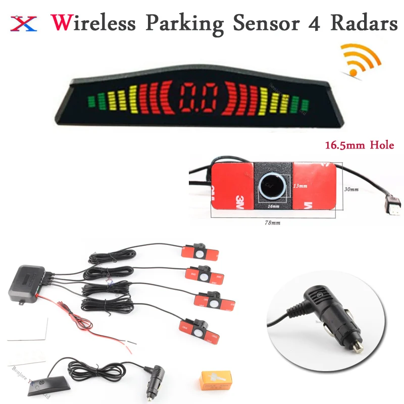 

Koorinwoo Wireless Car Parking Sensor 4 Radars Original Sensor Display Monitor TFT LCD Screen Indicator Parktronics Buzzer Alarm
