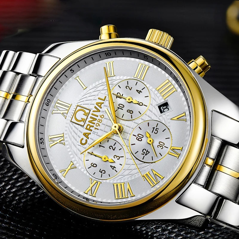 

Carnival luxury watch men's sapphire crystal stainless steel date week automatic mechanical watch watch waterproof 30 meters