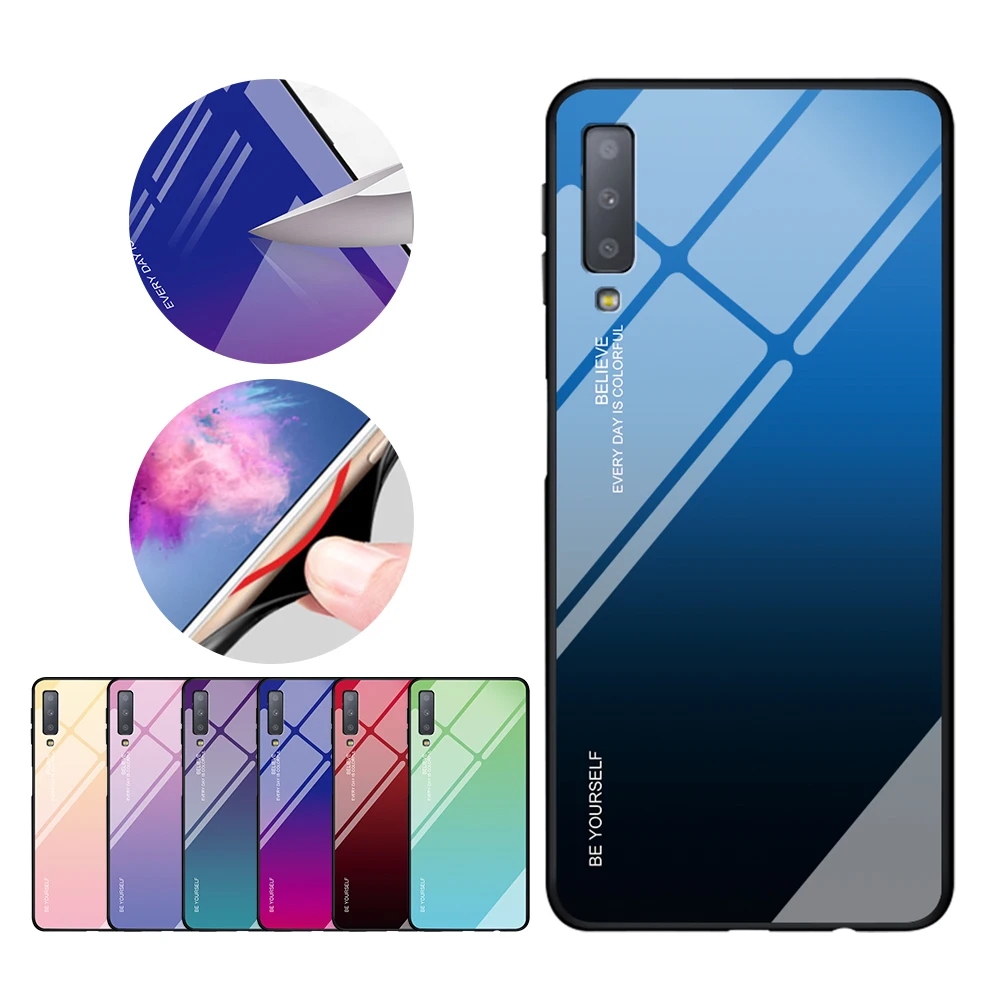 

For Samsung Galaxy A7 2018 Glass Case Gradient Tempered Glass Cover For Samsung GalaxyA7 2017 A720F A720 SM-A750 A750F cute case