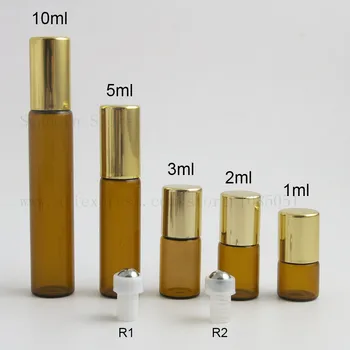 

1ml 2ml 3ml 5ml 10ml roll on roller bottles for essential oils refillable perfume bottle with gold aluminum lids 5pcs