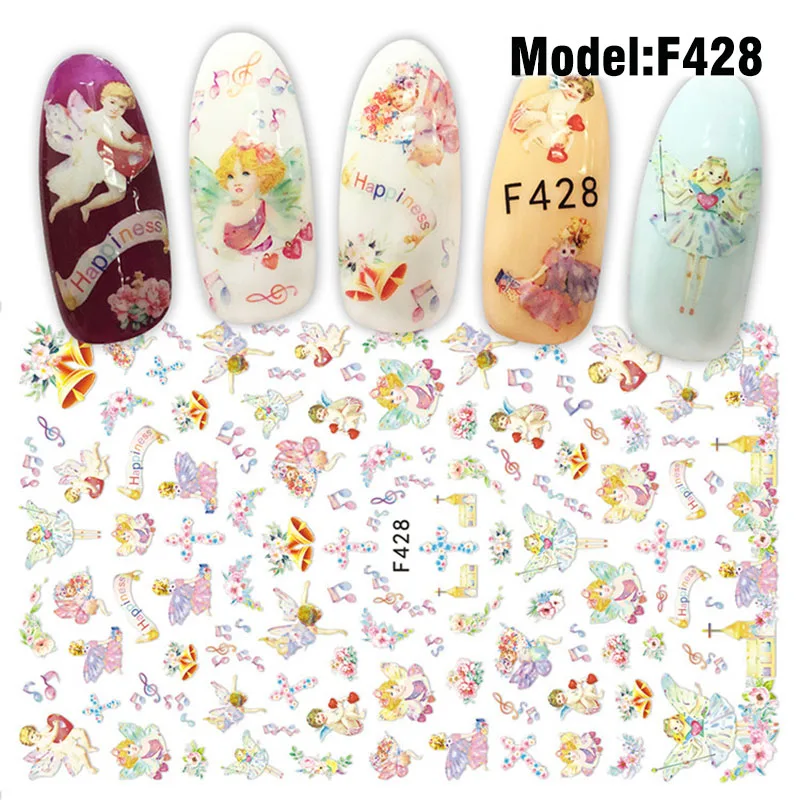 Милые Мультяшные 3D Переводные картинки для дизайна ногтей с буквами ангела, модные наклейки для ногтей для маленьких девочек, инструменты для украшения красоты, маникюра, тату-искусства - Цвет: F428