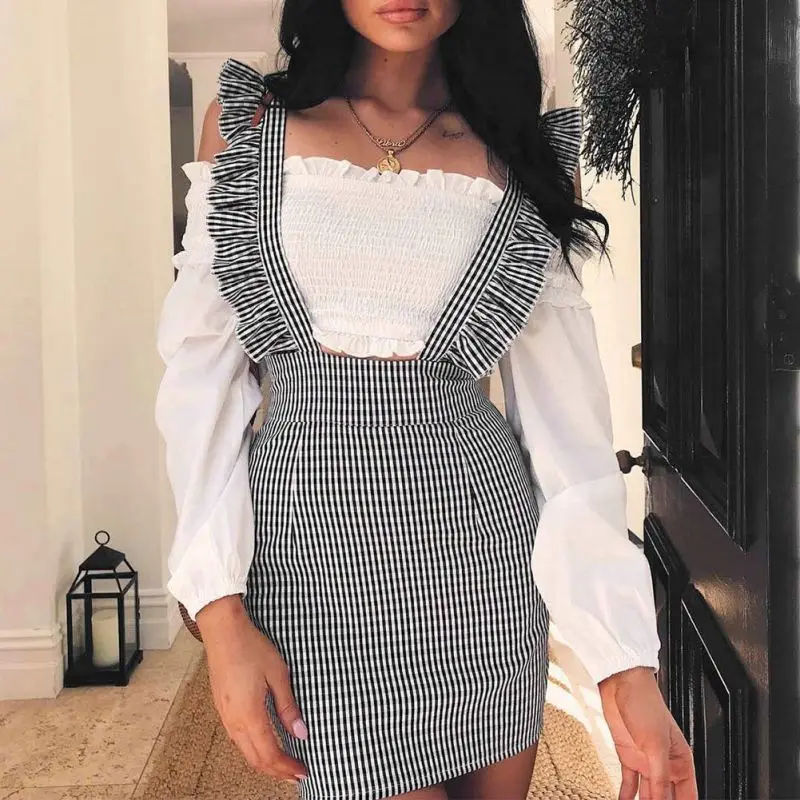 

Plaid Backless Sexy Short Dress Women Ruffle Sleeveless Sash Summer Dress 2018 Beach Elegant Mini Dress Vestido 7472
