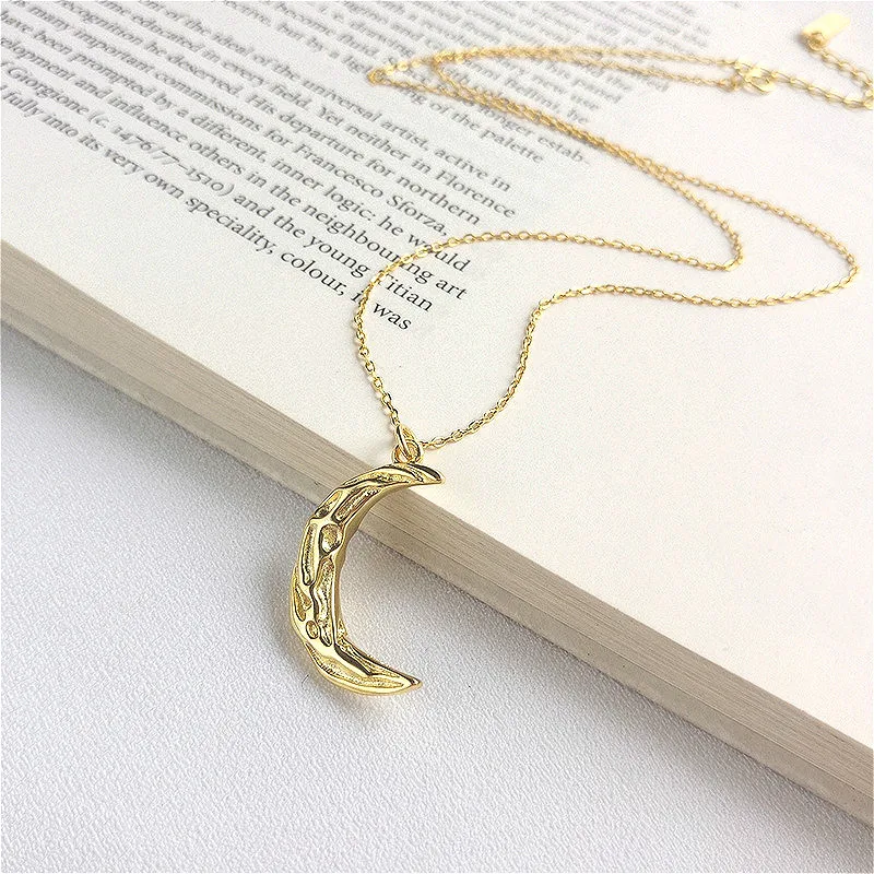 Fengxiaoling Новая мода S925 серебро Золотой плиссированный рифленый Луна Moom кулон ожерелья для женщин ювелирные изделия подарок