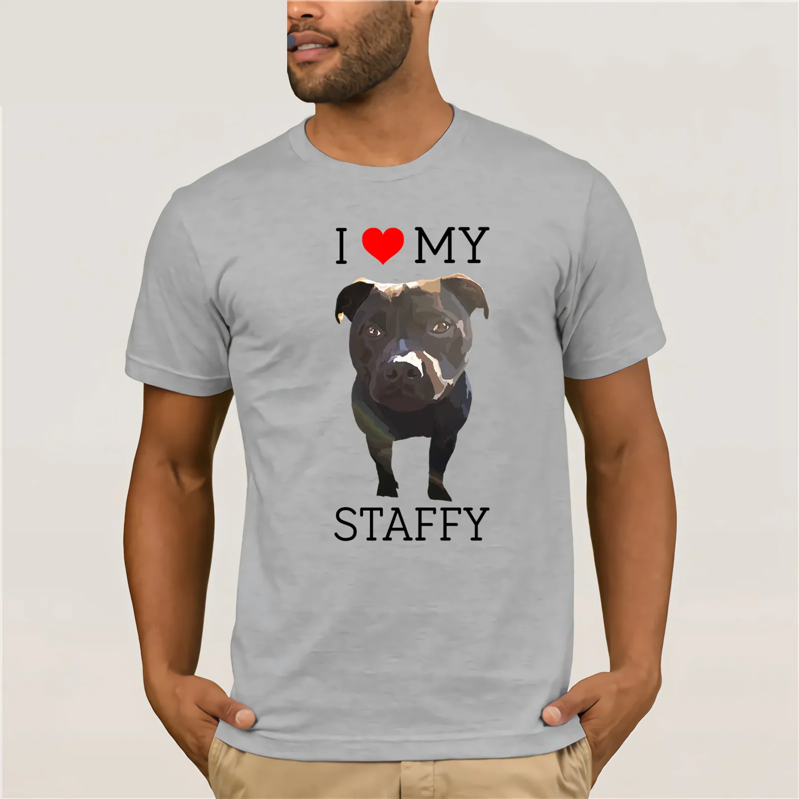 

Short-Sleeved Cotton T-Shirt I Love My Staffy T Shirt. English. Staffordshire Terrier. Doggo. Puppy. Tee. O-Neck T Shirt Men