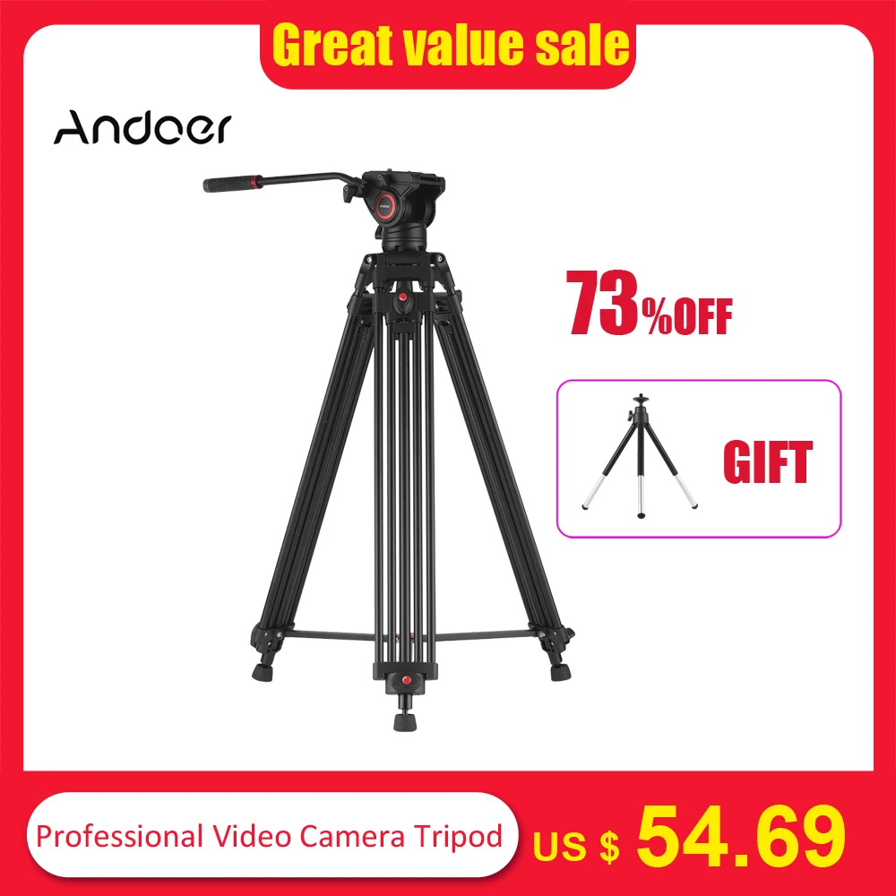 

Andoer Professional Video Tripod Camera Tripod with Fluid Ball Head Tripod Head for Canon Nikon Sony DSLR Camera DV Camcorder