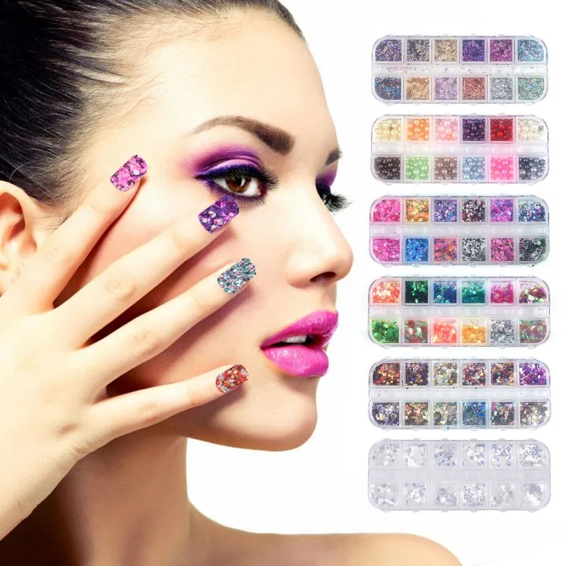 

Sets Nail Glitter Sequin MixedMirror/Meramid/Sugar Round Flake nail sequins