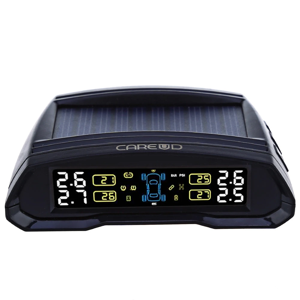 

T802 Solar Power Car TPMS Tire Pressure Monitoring System With 4 Internal/External Sensors LCD Display PSI BAR Diagnostic Tool