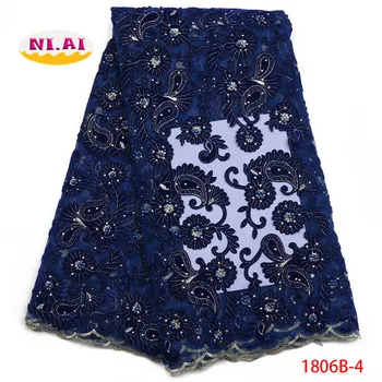 

Royal blue Nigerian Lace Purple, Velvet Net Lace Fabric Pearls, Newest Velvet Lace Fabric MR1806B