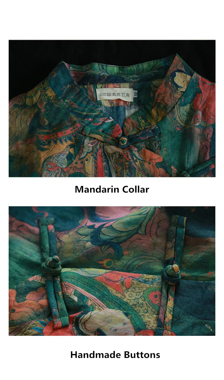LZJN Summer Blouses Women 2019 Short Sleeve Chinese Style Women Shirts Short Buddha Printed Cheongsam Zen Tops (22)