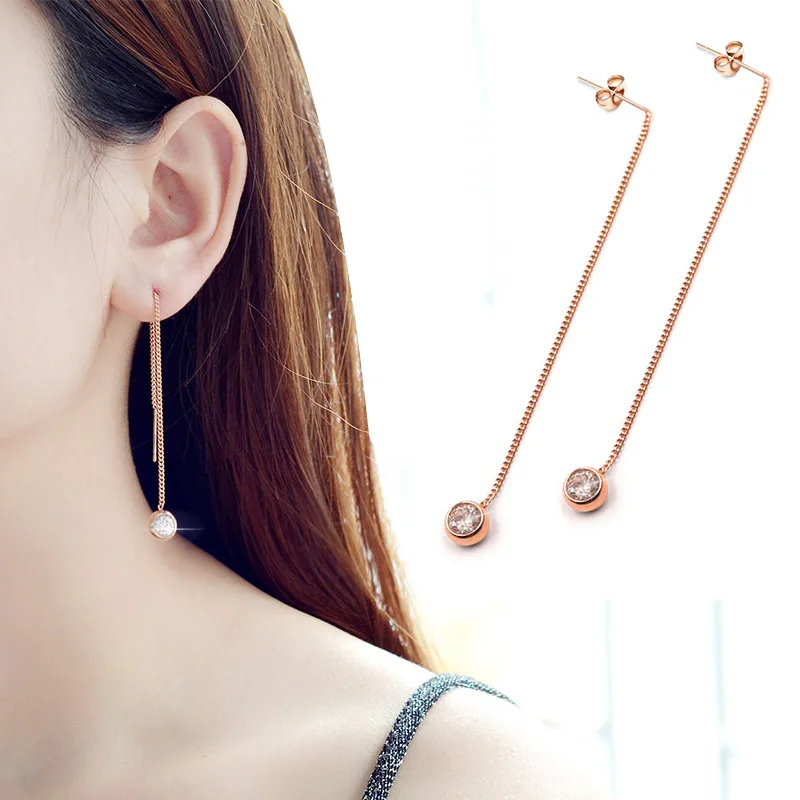 

2018 trendy heart with crystal earrings drop stainless steel Jewelry Female fashion Jewelry earring Dangle Drop Earring