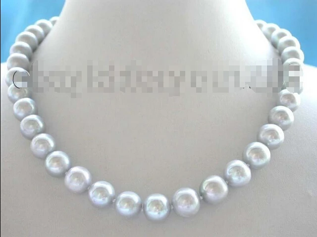 

A28 Free shipping >>>>>>17" Genuine Natural 12mm Round Gray Pearl Necklace #f711!
