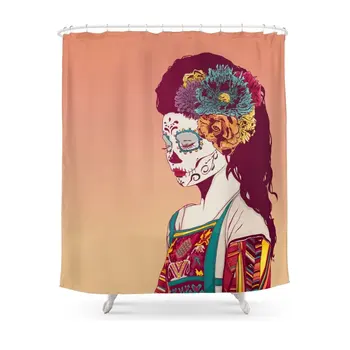 

Mexican Skull Lady Shower Curtain Bath Products Bathroom Decor with 12 Hooks Waterproof