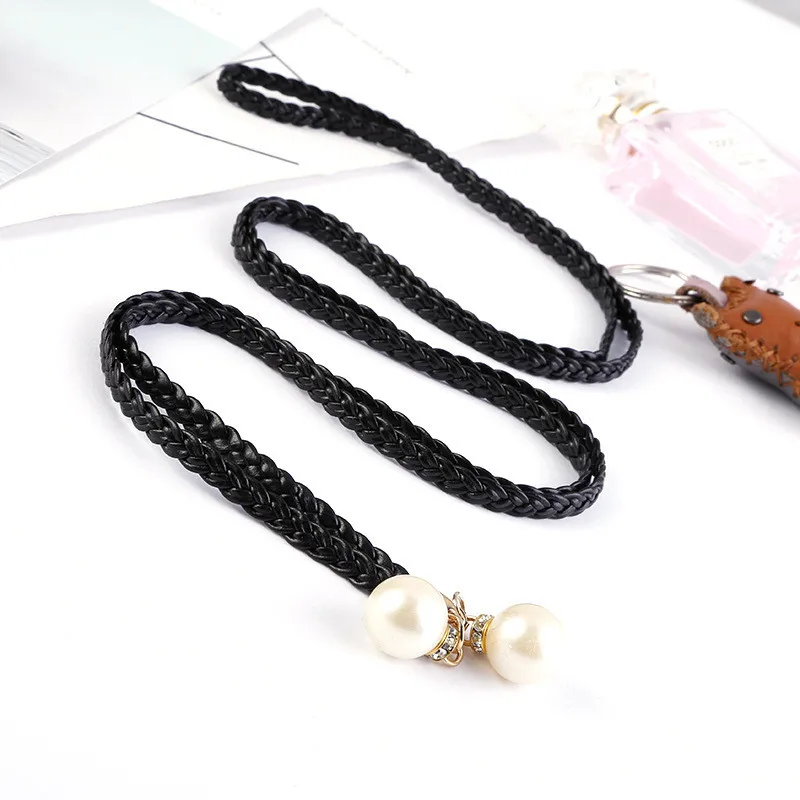 

AWAYTR New Ladies Fashion Women Belt Knotted Waist Chain Dress Woven Waist Rope Female Decorative Pearl Small Belt 140*0.5cm