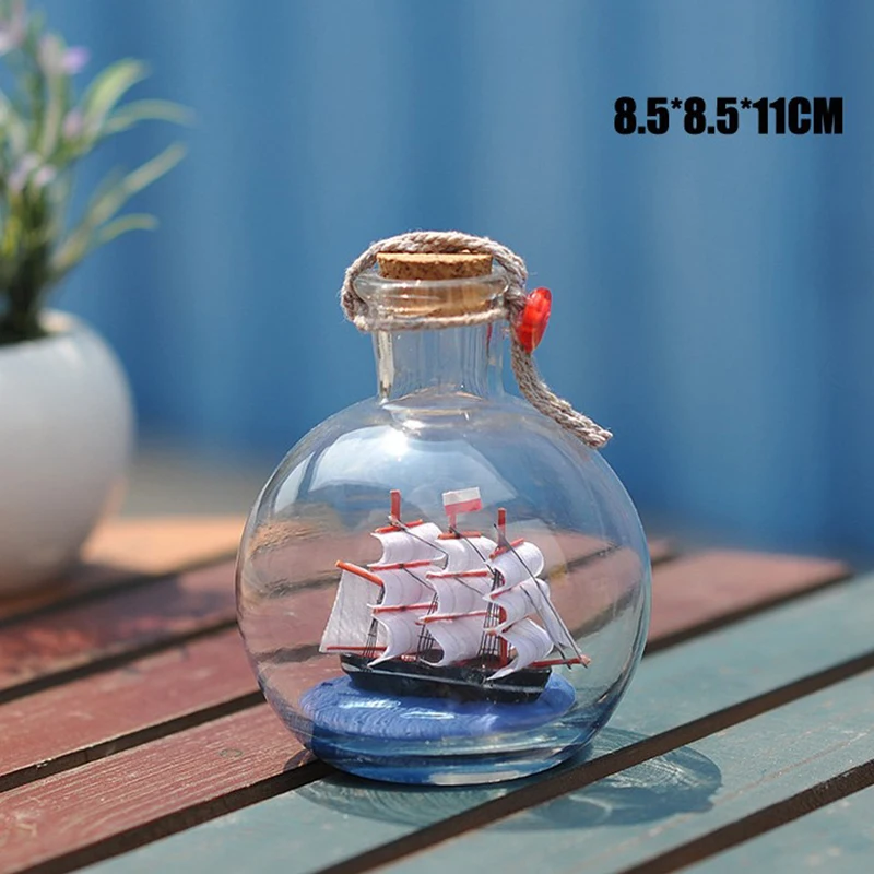 Домашний декор Средиземноморский стиль мини корабль лодка дрейф бутылка амулет стеклянная бутылка маленький деревянный стеклянный флакон с пробкой подарок на день Святого Валентина