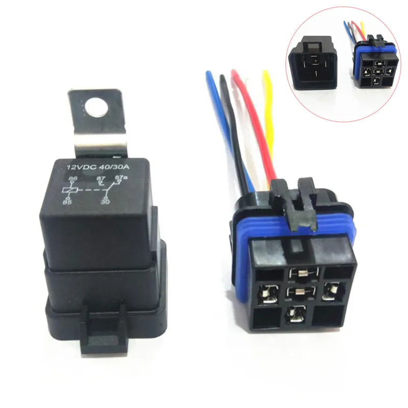 12V 40A 5 Pin Automobile Relay Socket Integrated Wired Relay Holder
