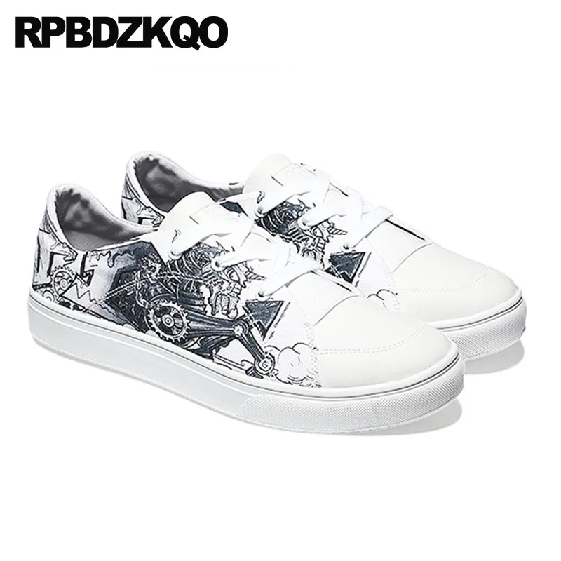 Pista Alta Up Los De Blanco Hombres Lujo Lace Pintura Skate Calidad Famosa Zapatillas Pisos Blancos Zapatos Impreso Marca FqS1RHww