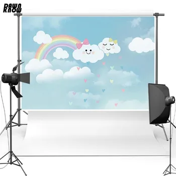 

DAWNKNOW Blue Vinyl Photography Background Cartoon Rainbow New Fabric Polyester Backdrops For Baby Photo Studio lv035