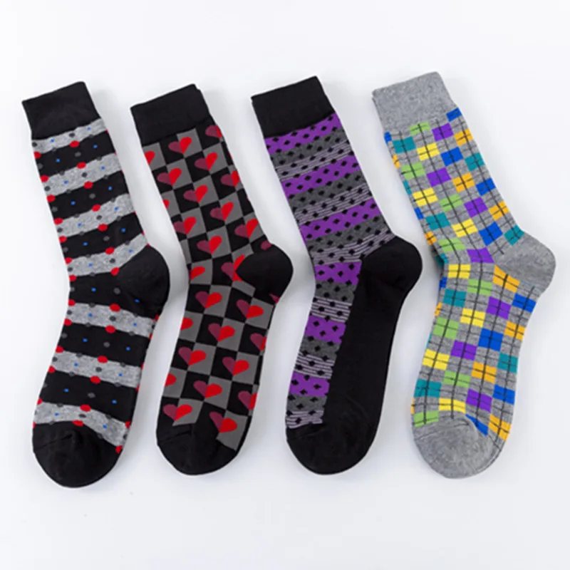 

PEONFLY High Quality Combed Cotton Men's Socks Classic Striped Heart Pattern Socks Fashion Colorful Harajuku Calcetines Hombre