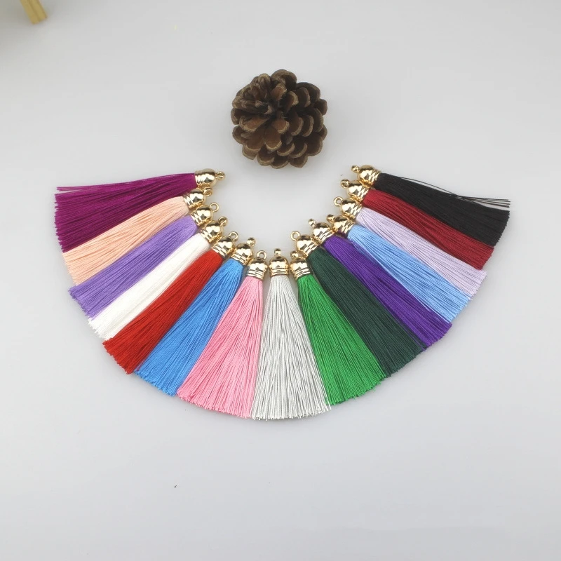

10pc 8cm Long Silk Tassel Brush with Rose Gold Caps for Earrings Tassel Charms Pendant Fit DIY Jewelry Making Material