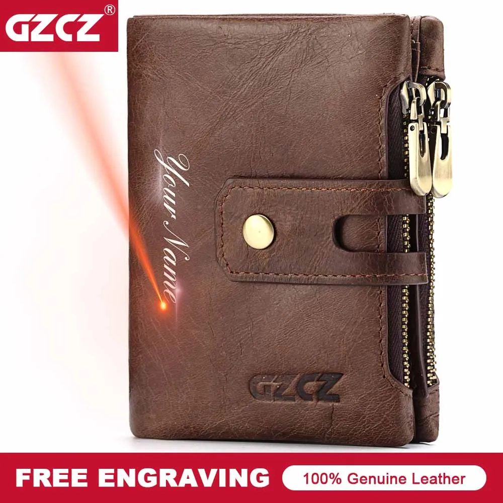 Мужской кошелек GZCZ из натуральной кожи на молнии|men wallet small|leather men's walletgenuine leather men