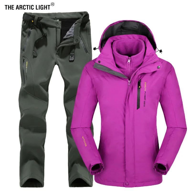 Зимний женский лыжный светильник, лыжная куртка для походов, кемпинга, Спортивная флисовая ветровка, куртка, теплые флисовые штаны, комплекты