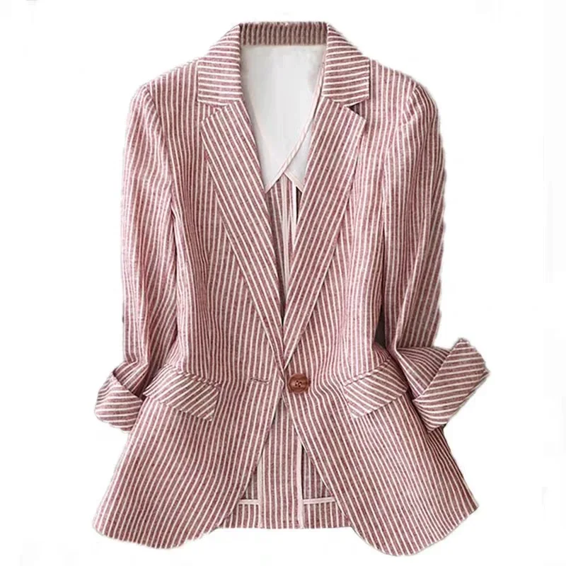 

Spring and autumn linen suit female thin 2019 summer new seven-point sleeves Slim casual cotton small suit jacket
