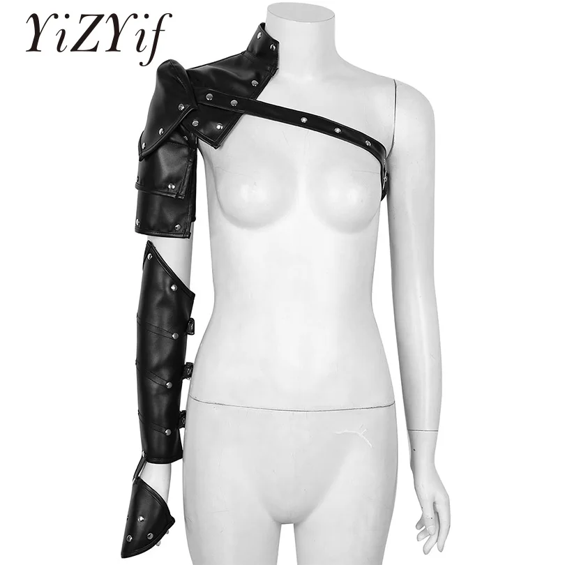 

YiZYiF Men's Harness Belt Gothic Steampunk Style PU Adjustable Metal Rivets Shoulder Armors with Arm Strap Set Cosplay Costume