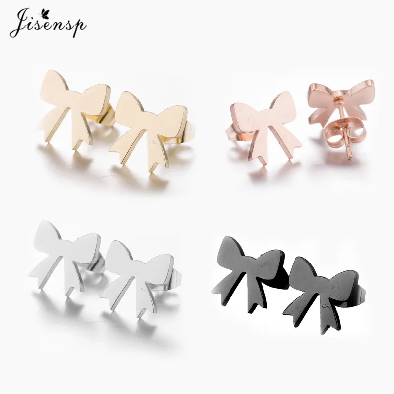 

Jisensp Romantic Jewelry Women Bowknot Earrings Female Stainless Steel Bow-knot Stud Earrings for Girls Valentine's Accessories