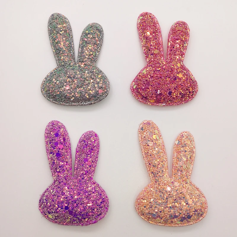 

5pcs/Lot 6.2x4.2cm Shiny Rabbit Head Padded Applique Crafts for scrapbooking girls hair accessories bows