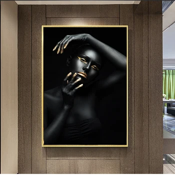 

Golden Sexy Black African Nude Woman Canvas Painting Posters and Prints Scandinavian Wall Pop Art Picture for living Room Decor