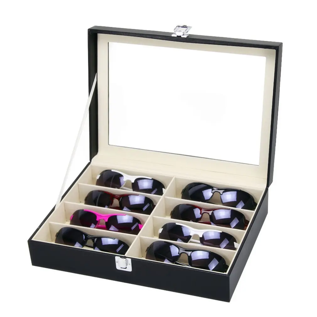 

8 Grids PU Leather Sunglasses Holder Organizer Storage Box Jewelry Necklace Container Collection Glasses Display Watch Case