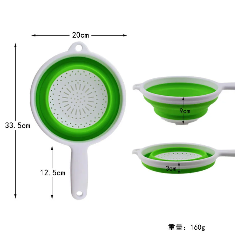 

Long Handle Foldable Silicone Colander Fruit Vegetable Washing Drain Basket Strainer Filter Collapsible Drainer Kitchen Tools