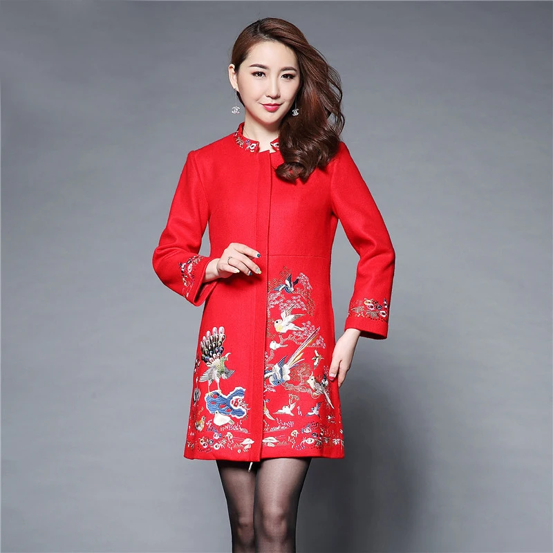 Plus Size 5XL Winter Embroidery Long Coat Women 2018 Full Sleeve Mandarin Collar Full Sleeve Slim Elegant Women Coat Plus Size 5XL Winter Embroidery Long Coat Women 2018 Full Sleeve Mandarin Collar Full Sleeve Slim Elegant Women Coat