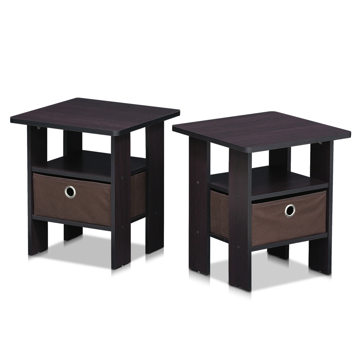 Dark Walnut Petite End Table Bedroom Night Stand, Set of Two (1)