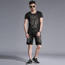 Европейский стиль Творческий Череп 3D печати модная футболка и Шорты летний комплект высококачественный хлопок спортивный костюм мужчины M-4XL