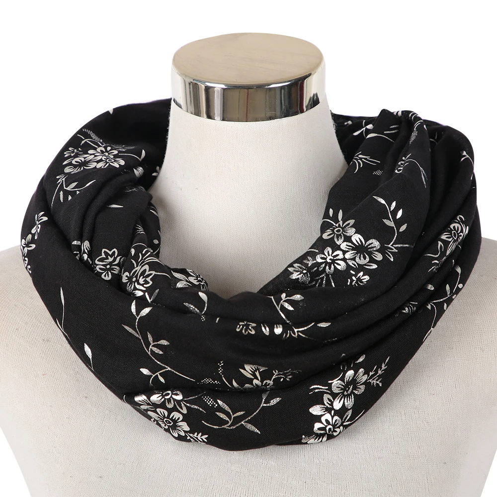 FOXMOTHER Новая мода темно-синий серый черный лента из фольги цветочный шарф кольцо снуд блеск платок хиджаб шарфы для женщин дамы