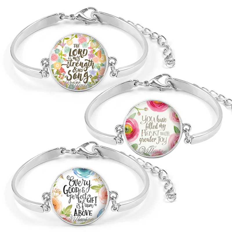 Bible Verse Joshua 1:9 Glass Dome Bangle Bracelet Silvertone Om in Circle Bible Verse Joshua 1:9 Glass Dome Bangle Bracelet Silvertone Om in Circle