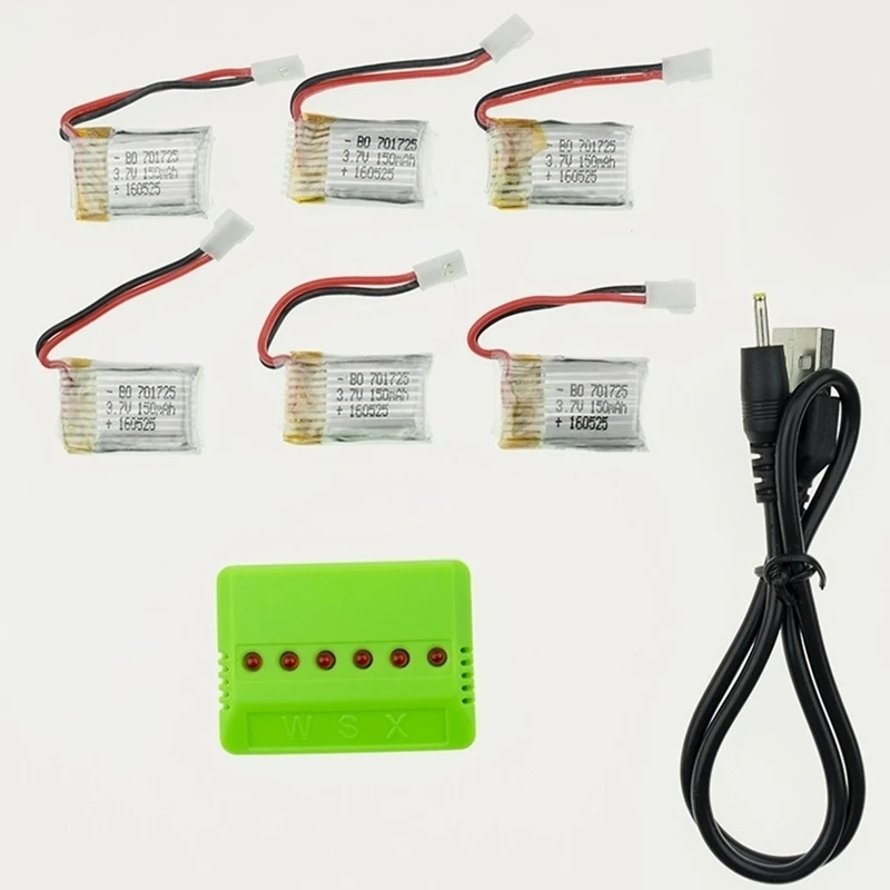 6 шт JJRC H8 мини Eachine H8 Li-po тесто 3,7 V 150 mAh x6 usb Зарядное устройство y Rc Сыма X2 Nihui U207 H2 вертолет Часть