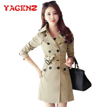 

YAGENZ 2018 Spring and Autumn Trench Coat Women Double Women Slim Plus size XS-5XL Lady Basic Windbreaker Coats Long Outwear 198