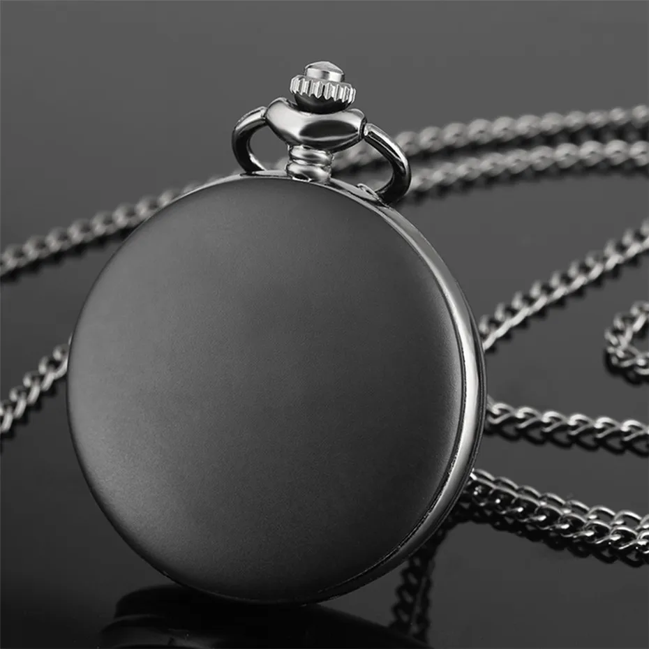 

Matte Full Black Quartz Pocket Watch Classic Arabic Numerals Display Pendant Clock with Necklace/Pocket Chain Retro Clock Gifts